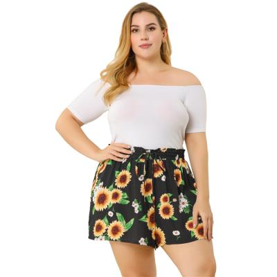 China 2022 Viable Women Plus Size Floral Ruffles Elastic Tie Mini Relax Shorts for sale