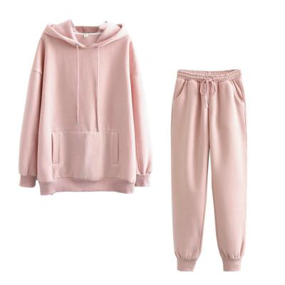 China 2020 Wholesale Pink Cotton Breathable Women Clothing Long Sleeve Two Piece Set Pants for sale