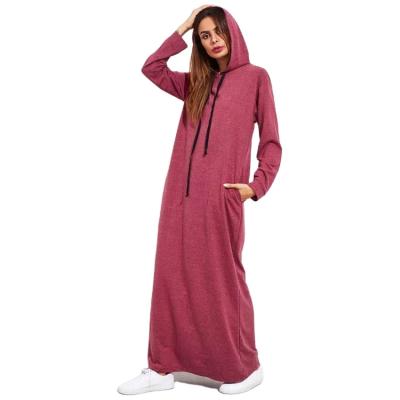 China 2021 Winter Custom Made High Quality Plain Anti-pilling Pull Over Cotton Women Loose Long Hoodie Dress for sale