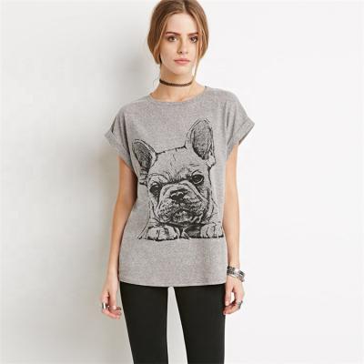 China Wholesale Women's Anti-Pilling Trend Pit Bull Print Short Sleeve Gray T-Shirt for sale