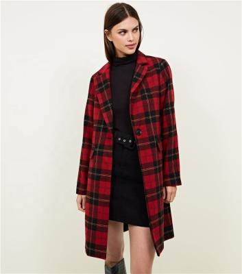 China Winter Anti-Shrink Women Red Single Button Aplet Tartan Coat for sale