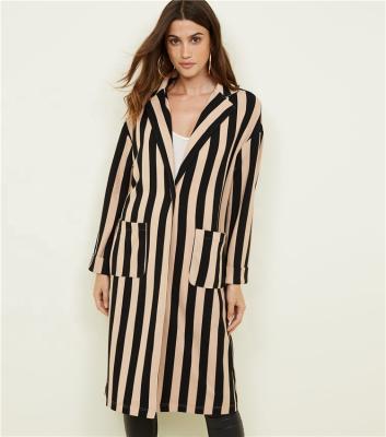 China Breathable Winter Women Long Sleeve Vertical Stripe High Quality Long Jacket for sale