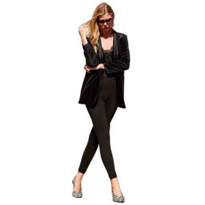 China Custom Made Open Front Long Black Velvet Winter Breathable Casual Women Blazers Suits for sale