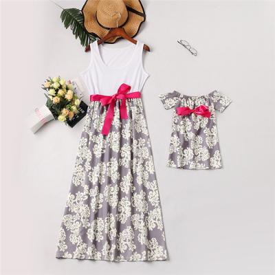 China 2021 Wholesale Spring Floral Long Casual Family Anti-Static Children Girls Matching Clothes for sale