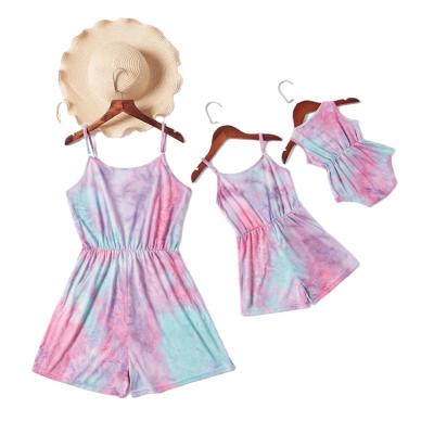 China Mommy and Me Matching Onesie Summer 2021 Fashion Tie Dye Sleeveless Cute Girl Wholesale and Me Bady Girl Onesie for sale