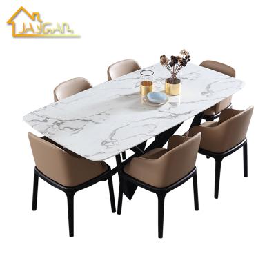 China 8 seater K/D Italian luxury table design white marble top dining table set with metal legs for sale