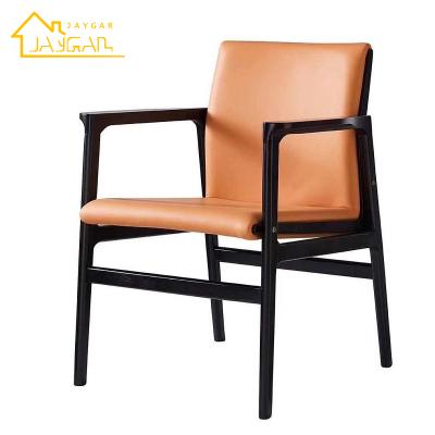 China Customized color simple design hotel restaurant wood armchair leather upholstered seater burnt orange dining chairs for sale