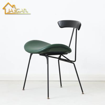 China Contemporary Modern Comfortable Living Room Green Leather Upholstered Chair Dining Chairs With Metal Legs for sale