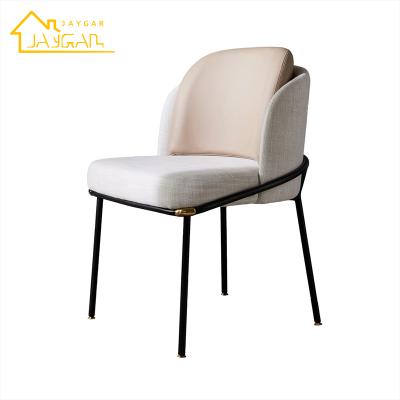 China EUROPEAN restaurant black metal fabric upholstered modern dining seater chairs with stainless steel legs for sale