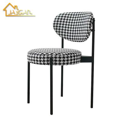 China European Modern Minimalist Bistro Style Houndstooth Fabric Upholstered Dining Chairs Metal Restaurant Chairs for sale