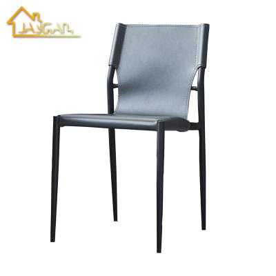 China High Back Black Metal Minimalist Modern Restaurant Chairs Luxury Leather Stackable Dining Chairs For Sale for sale