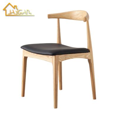 China Restaurant Coffee Shop Designs Scandinavian Fork Chair Comfortable Leather Seat Wooden Modern Dining Chairs for sale