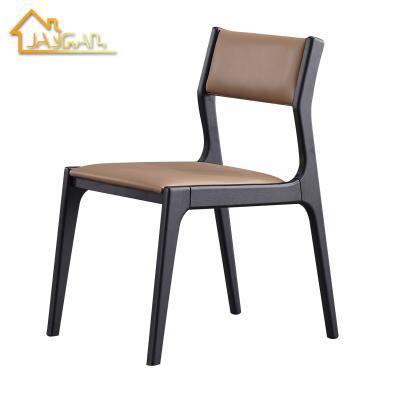 China Minimalist 5 Star Hotel Dining Chairs Taupe Black Wood Upholstered Leather Dining Chairs for sale