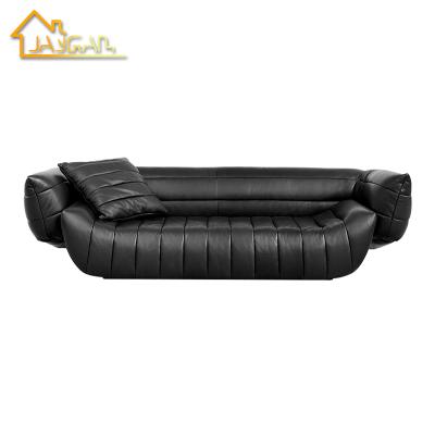 China Contemporary luxury leather lounge couch recliner black sofa hotel lobby hotel club three seater villa sofa for sale