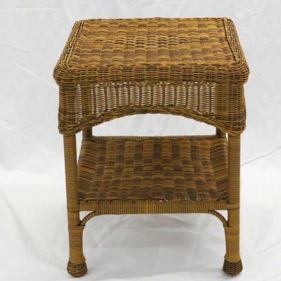 China Bargain Outdoor Patio Table Outdoor Furniture Rattan Wicker Side Table with Shelf End Table, Walnut à venda