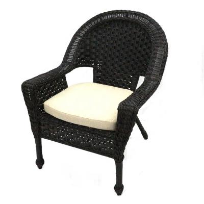 China Non-Adjustable Indoor and Outdoor PE Rattan Running Wicker Armchair Dining Chair with Cushion Patio Garden Furniture for sale