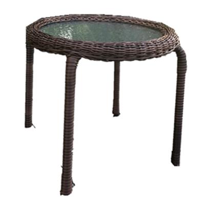 China PE Outdoor Table Indoor and Outdoor Rattan Round Table End Side Table with Glass Top, Brown Patio Garden Furniture for Sale for sale