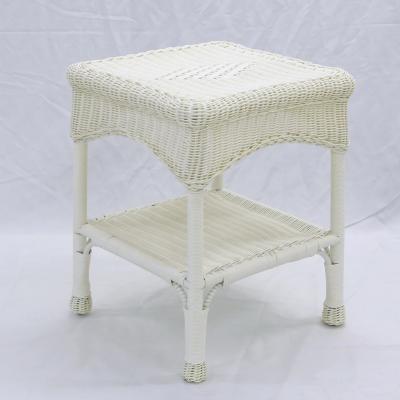 China Outdoor Bargain Patio Table Outdoor Furniture Rattan Wicker Side Table with Shelf End Table, White zu verkaufen