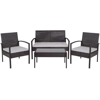 Китай Modern 4 Piece Black Patio Set with Steel Frame and Gray Cushions, KD Outdoor Garden Furniture Set продается