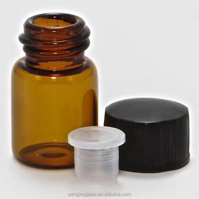 China Personal Care 2ml Drachma Amber Glass Sample Vials With Tiny Cap Lid Small Glass Bottles For Essential Oil for sale