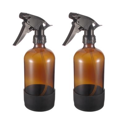 China Refillable Empty Personal Care 500ml Amber Room Cleaning Glass Trigger Spray Bottle With Silicone Sleeve for sale