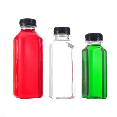 China Custom Slim Disposable Square Plastic Beverage Bottle 8oz 12oz 16oz 500ml PET Beverage Plastic Beverage Bottles For Beverage for sale