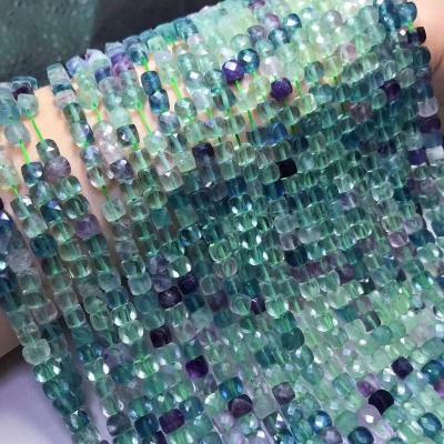 China Luxury Gemstone Beads Natural Square Gemstone Beads Cube Faceted Fluorite Single Tier Bead For Jewelry Making 3mm 4mm 5mm for sale