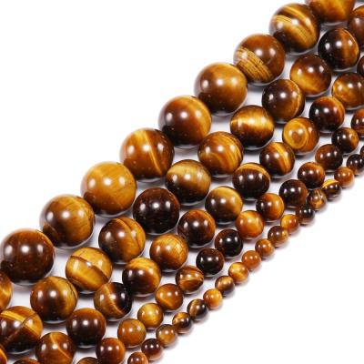 China Natural Stone Polishing Tiger Eye Round Loose Spacer Yellow Bead 4 6 8 10 12mm For Jewelry Making Diy Sewing Bracelet Accessories for sale