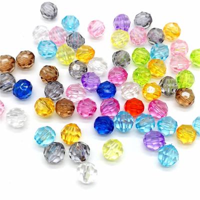 China Fashion 100 Pieces Plastic Clear Round Facet Bead Acrylic Disco Chunky Facet Beads For Jewelry Making Kids Necklace Decoration for sale