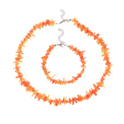 China BOHEMIA Natural Simple Broken Shell Gravel Necklace Multilayer Orange Jewelry Set for sale