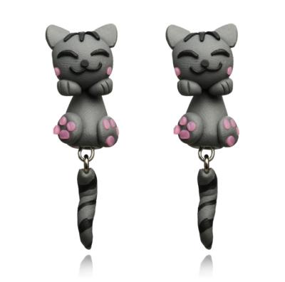 China 2021 Fashion Cute Cat Cute Animal Handmade Gray Jewelry Clay Earrings for sale