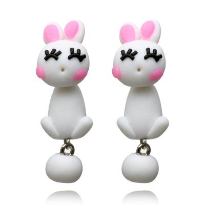 China 2021 Fashion Cute Rabbit Cute Animal Handmade Pink Jewelry Clay Earrings for sale