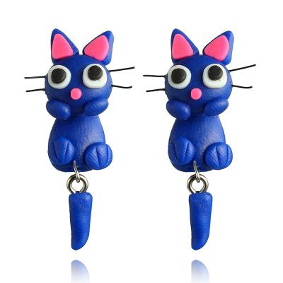 China 2021 Fashion Cute Blue Cat Cute Animal Handmade Jewelry Clay Earrings for sale