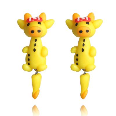 China 2021 fashion cute animal handmade yellow jewelry bow cow clay earrings for sale