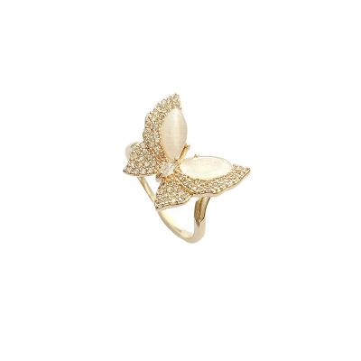 China Jewelry Open CZ Shiny Zirconia Opal Butterfly Rings For Women Gold Color Ring Jewelery Gifts Adjustable Metallic Open for sale