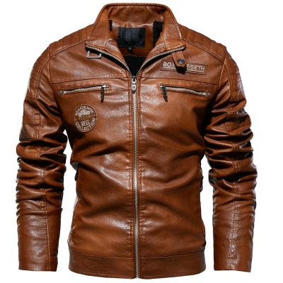 China Durable Mens Winter Fleece Motorcycle PU Leather Coats Slim Fit Male Leather Jacket for sale