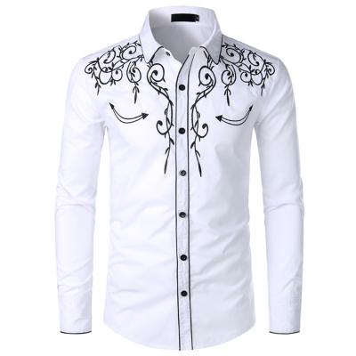 China 2021 QUICK DRY Printed Hot Copy Embroidered Casual Street Fashion Lapel Slim Hip Hop Men's Autumn Long Sleeve Shirt for sale