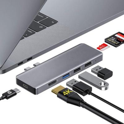 China SuperSpeed/Slim and Compact 4K Multiport C 7 Thunderbolt Fast Charging USB In 2 Hub with Sd/Tf Card Reader for sale