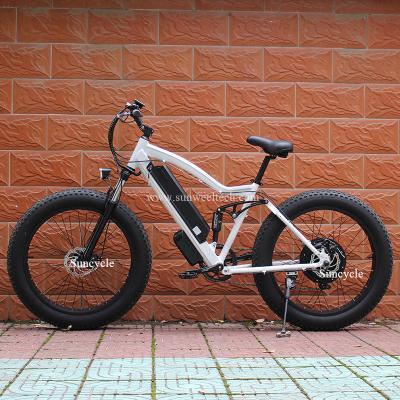 China Aluminum Alloy CE Approved Big Powerful Electric Fat Bike 1000W Full Suspension Electric Bicycle for sale