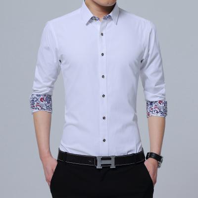 China New Arrival Fashion Anti-pilling Sleeves Long Shirt Button Down Shirt Mens Custom White Round Collar Print T-shirt for sale