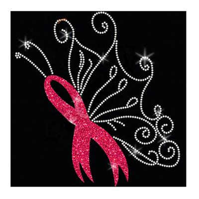 China Custom Flatback Factory Crystal Butterfly And Breast Cancer Ribbon Rhinestone Iron On For T Shirt Wholesale for sale