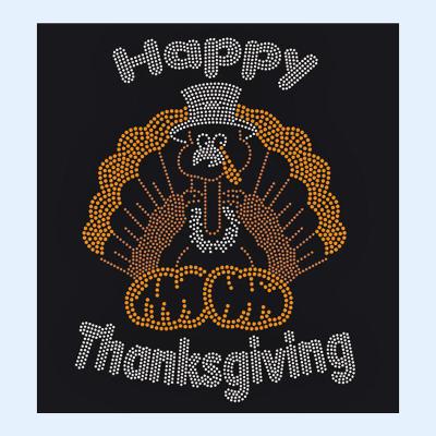 China Happy Thanksgiving Flatback Hotfix Rhinestone Decal Custom Transfer Template for sale