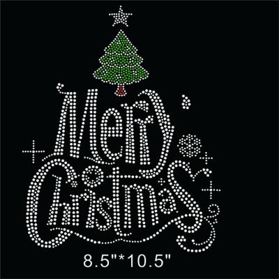 China Flatback Factory Merry Christmas Custom Rhinestone Heat Transfers Iron On For T Shirt for sale