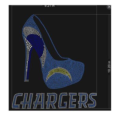 China Flatback Custom Sports Team Chargers Heel Shoes Rhinestone Iron On Transfer Applique For Apparel for sale