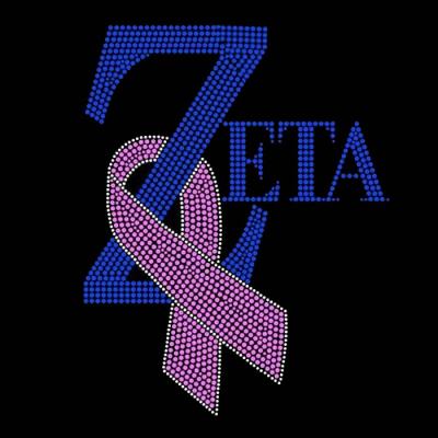 China Flatback Bling Zeta Phi Beta Breast Cancer Awareness Pink Ribbon Rhinestone Iron On Transfer For Shirt Clothes for sale