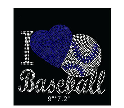 China Flatback Custom I Love Baseball Heat Iron On Rhinestone Transfer For T Shirt Apparel for sale