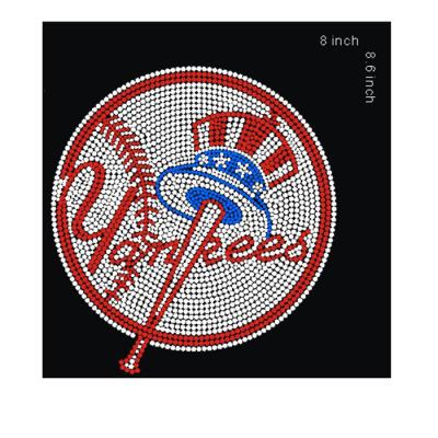 China Flatback Customized Yankees Rhinestone Transfer Iron On Bling Baseball Designs Wholesale for sale