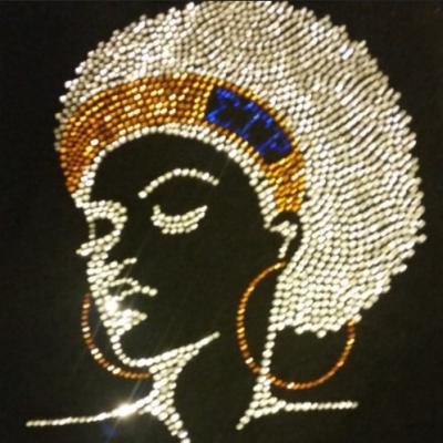 China Custom Flatback Afro Lady Sigma Gamma Rho Sorority Rhinestone Transfer Iron On for sale