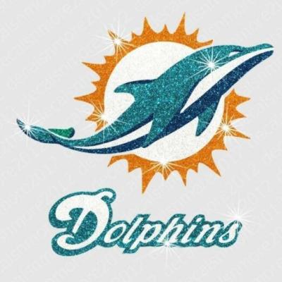 China Miami Dolphins Custom Flatback Football Bling Iron-On Glitter Vinyl Heat Transfer for sale