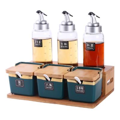 China Lanfengye Viable Nordic Style Salt Sugar Pepper Pot Glass Cooking Ceramic Oil Bottle Set Container Seasoning Set for sale